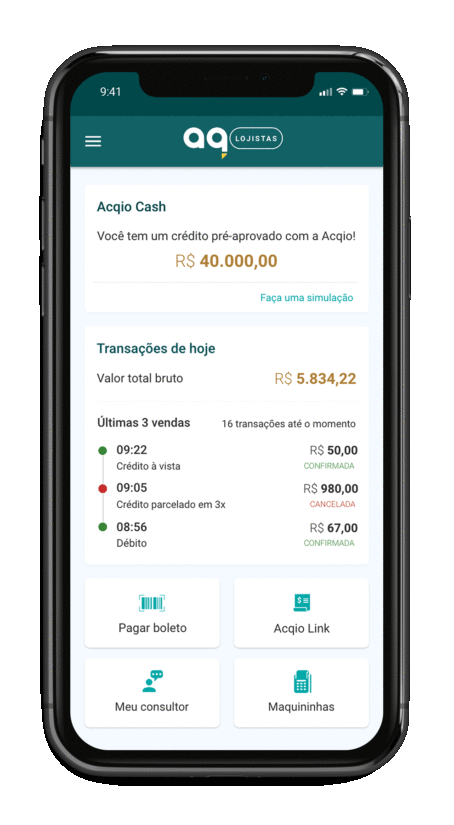 link de pagamento no app Acqio Lojistas